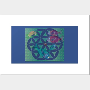 Ocean life in the circle of the flower of life Posters and Art